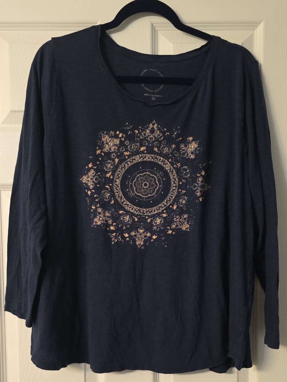 Lucky Brand Navy Long-Sleeve Top with Gold Medallion